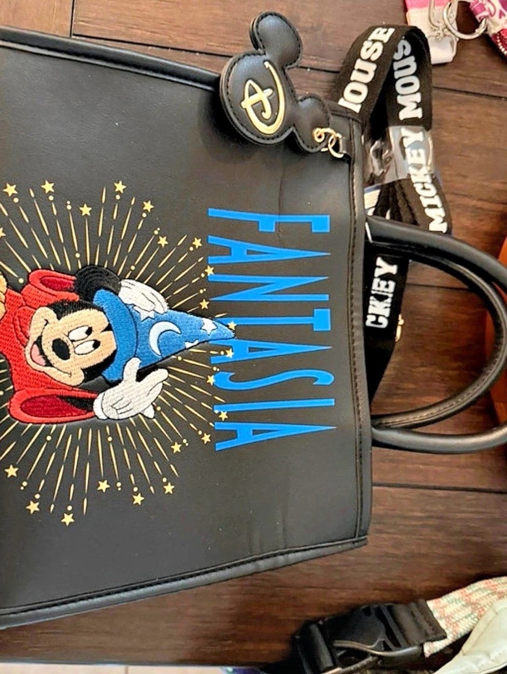 Disney Black Satchel with Blue FANTASIA Lettering and Mickey Patch Black & Blue